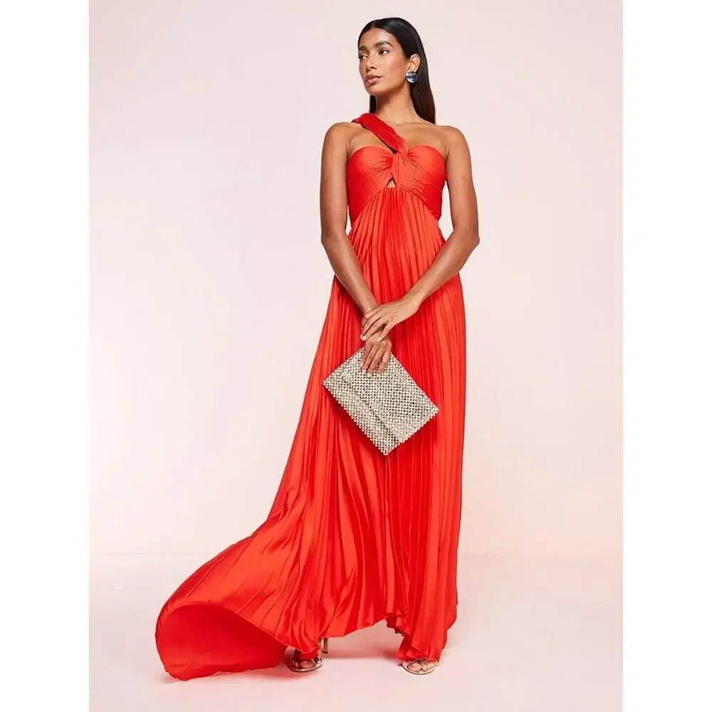 MANGO Red Pleated Front Knot Maxi Dress NWT Wedding Guest Formal